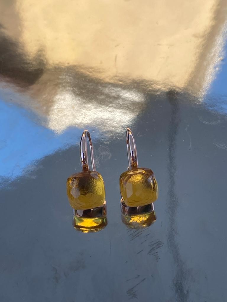 Prachtige amberkleurige oorbellen in rozegoud, Overige materialen, Hangers, Verzenden, Geel