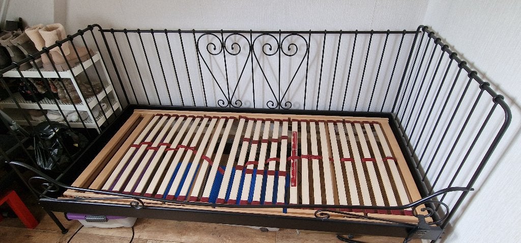 Eenpersoons bedframe met gewone en electrische lattenbodem, Ophalen, 90 cm, Eenpersoons, Zwart