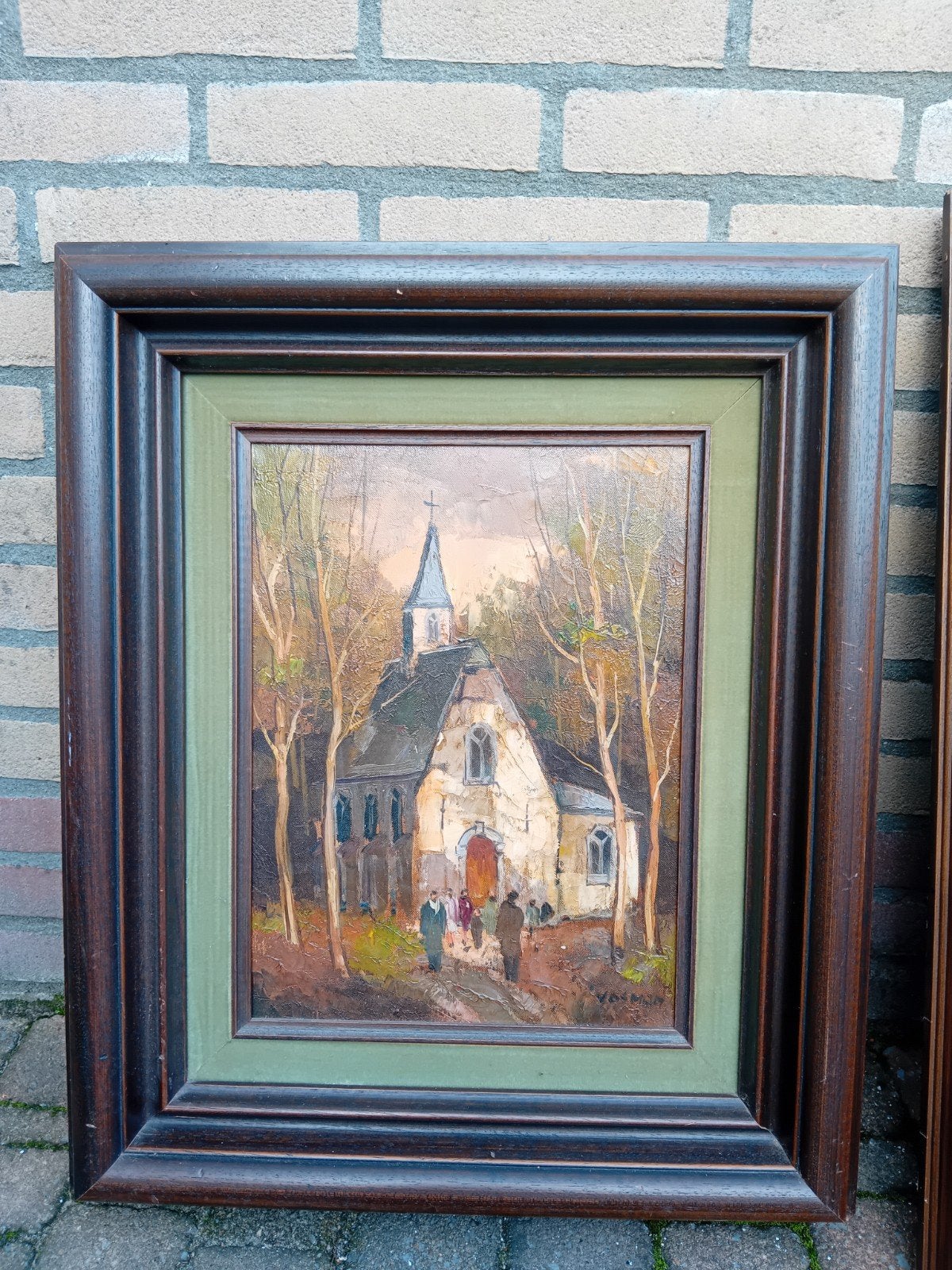 3 geverfde schilderijen landschap met lijst, Ophalen of Verzenden