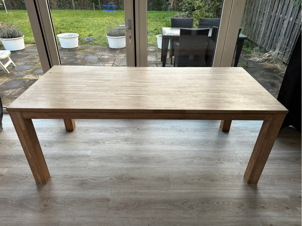 Eiken eettafel 200x90cm, Ophalen, Gebruikt, Eikenhout, 200 cm of meer