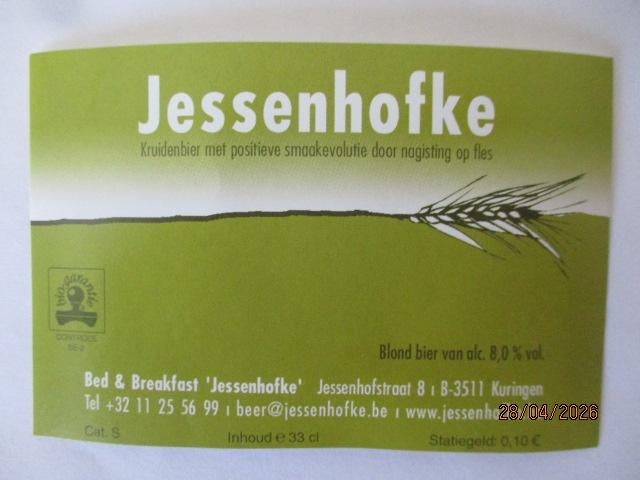 bieretiket Belgie 2-5 (H27) jessenhofke, Ophalen of Verzenden, Gebruikt, Overige typen, Overige merken