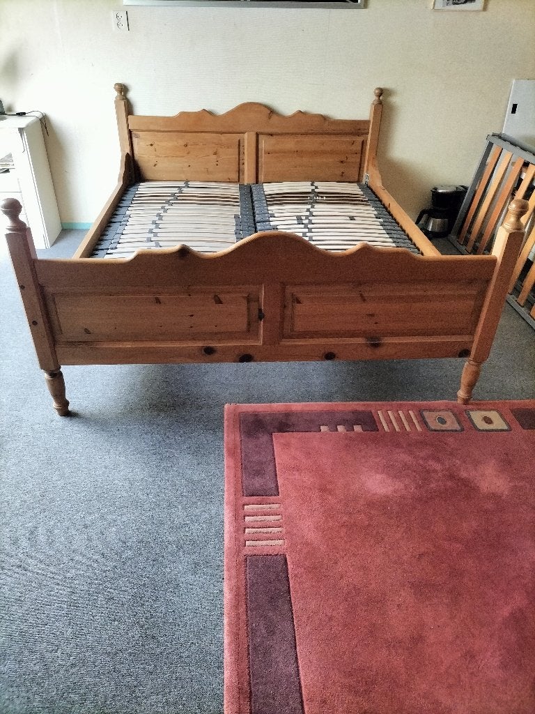 compleet grenen bed 160x 200, Huis en Inrichting, Slaapkamer | Bedden, Gebruikt, Grenen, Tweepersoons, Ophalen of Verzenden