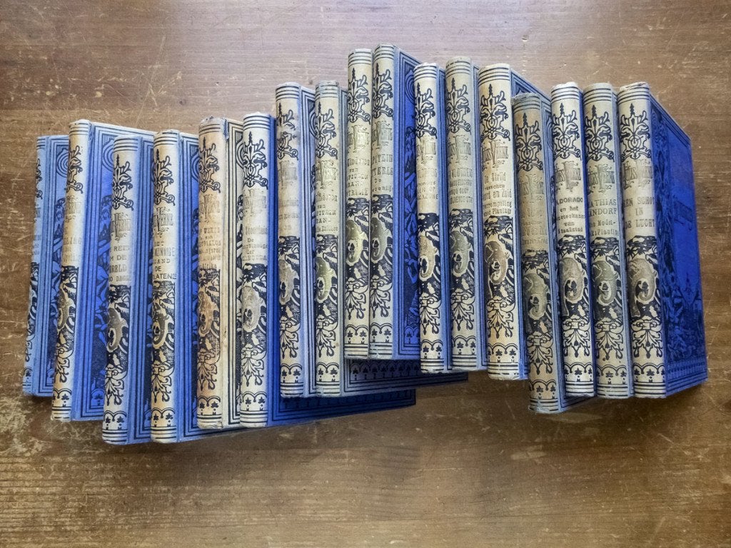 Jules Verne  -  17 antieke blauwe bandjes, Ophalen, Gelezen, Jules Verne