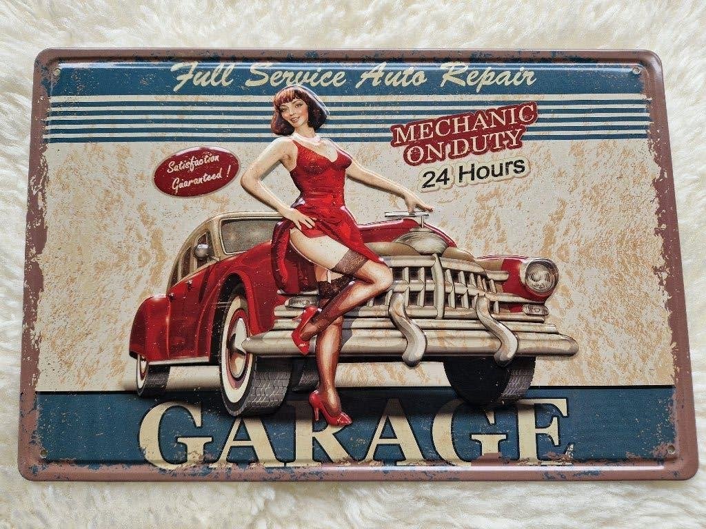 USA Uithangbord Garage Oldtimer met Pin-up, Ophalen of Verzenden, Nieuw, Reclamebord
