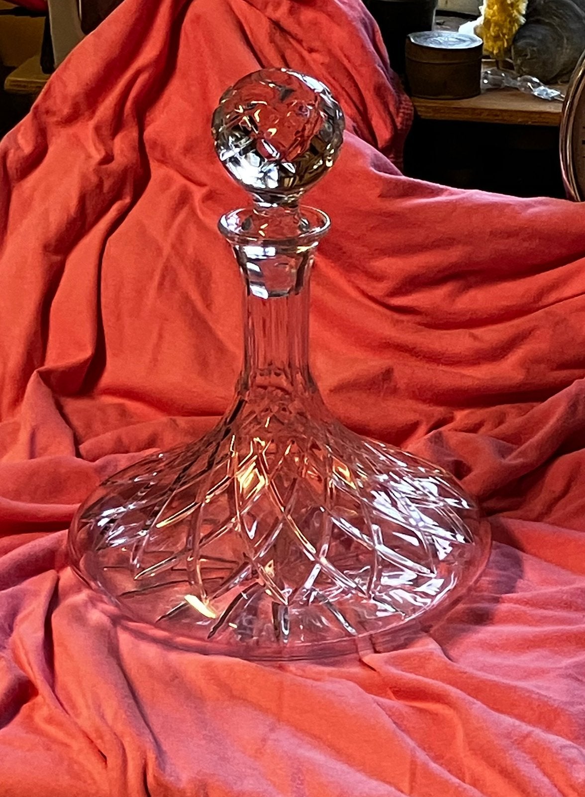 Karaf, decanter, zwaar, met stop, Ophalen of Verzenden, Zo goed als nieuw, Kristal, Overige typen