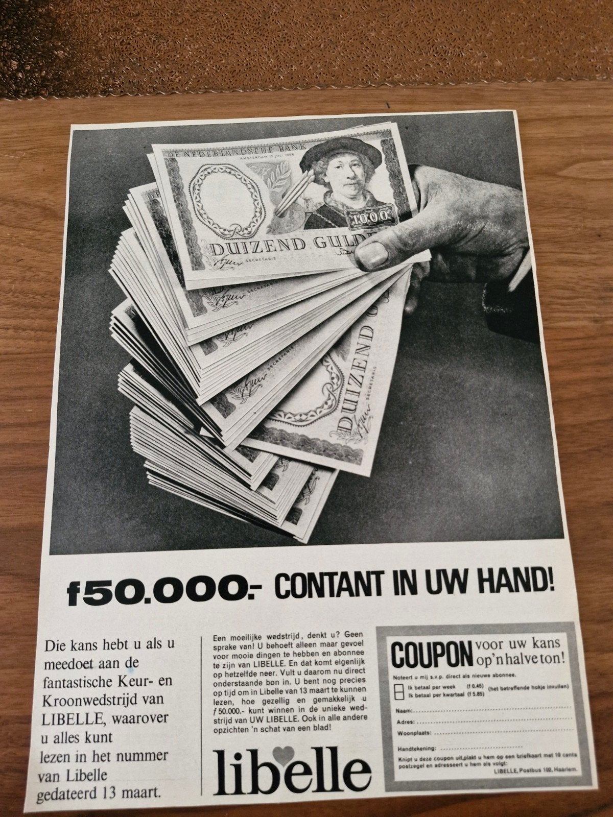 Vintage Libelle advertentie - Win 50.000 gulden!, Ophalen of Verzenden, 1960 tot 1980, Nederland, Krant