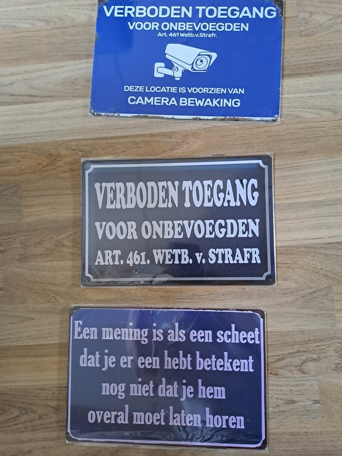 Mooie metalen borden met tekst voor aan schutting , tuinhuis, Ophalen of Verzenden