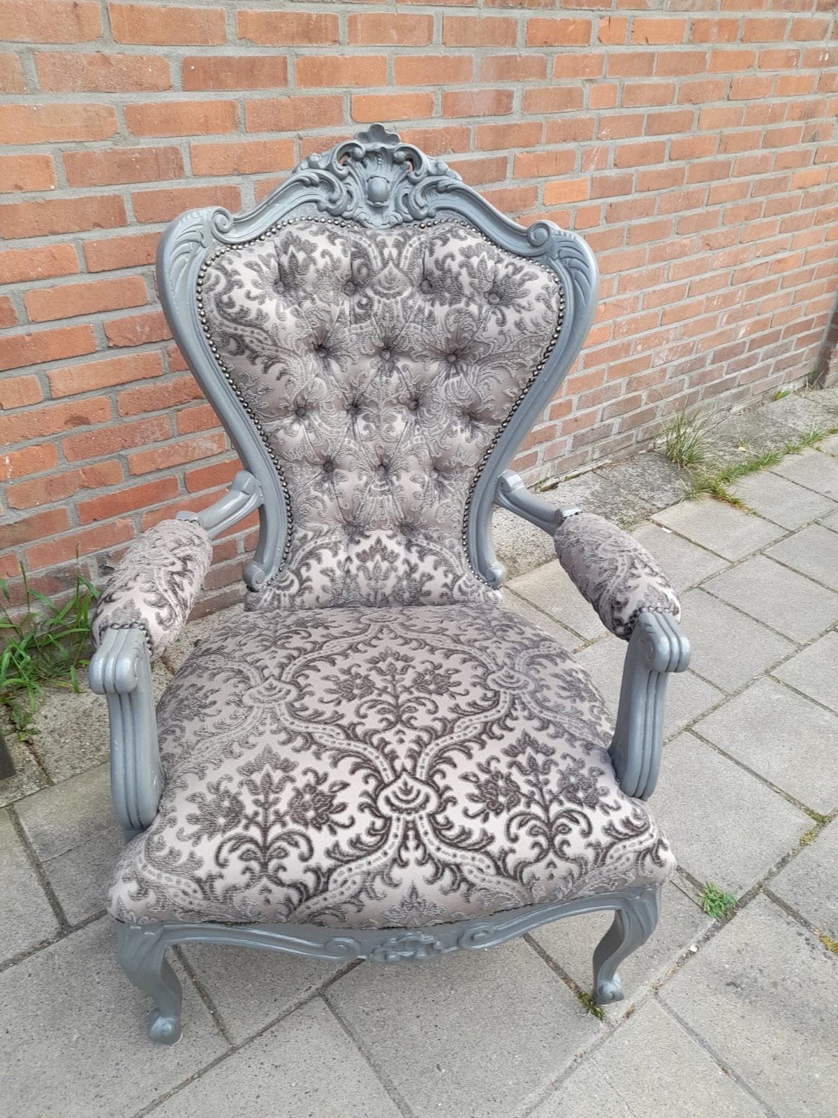 Mooie grijze barok fauteuile, Ophalen of Verzenden, Zo goed als nieuw, 75 tot 100 cm