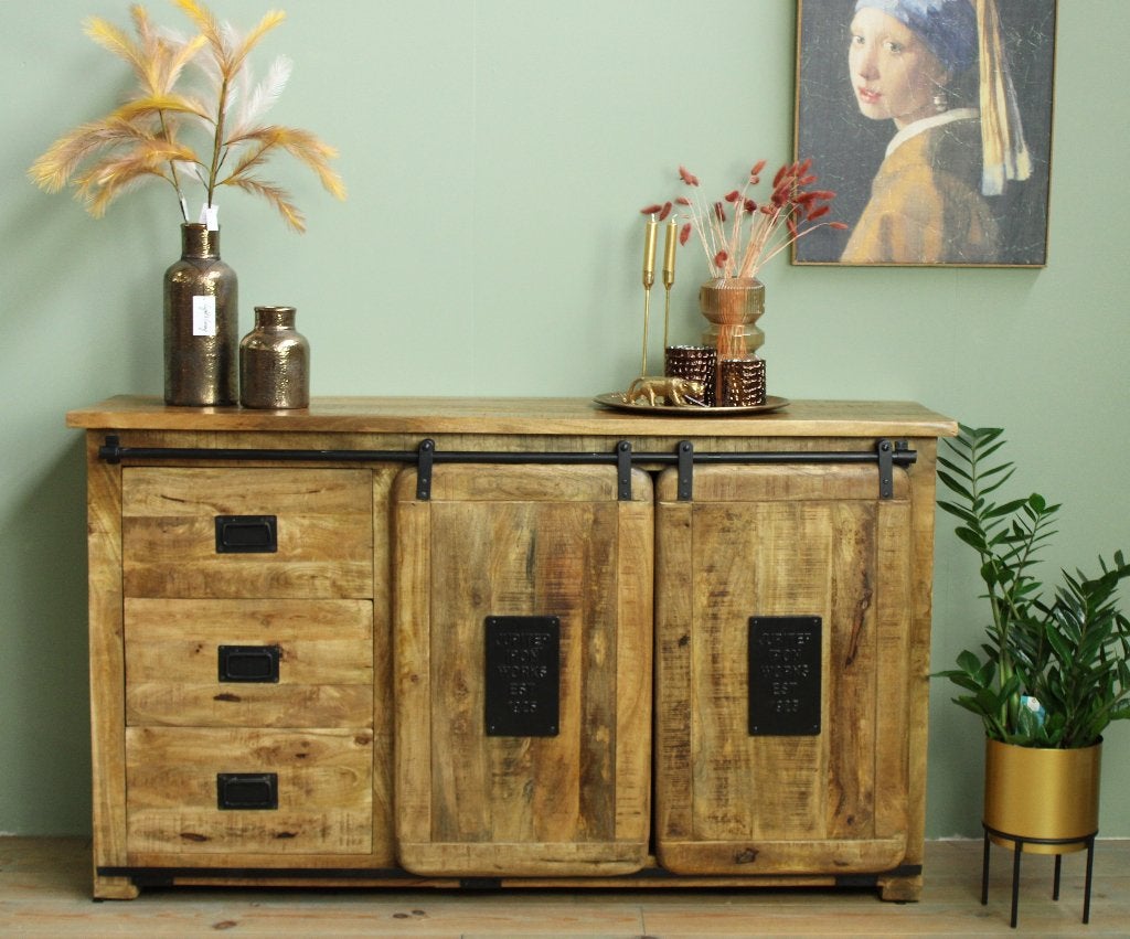 Dressoir India, 3 lades en 2 deuren, Huis en Inrichting, Kasten | Roldeurkasten en Archiefkasten, Overige houtsoorten, 150 tot 200 cm