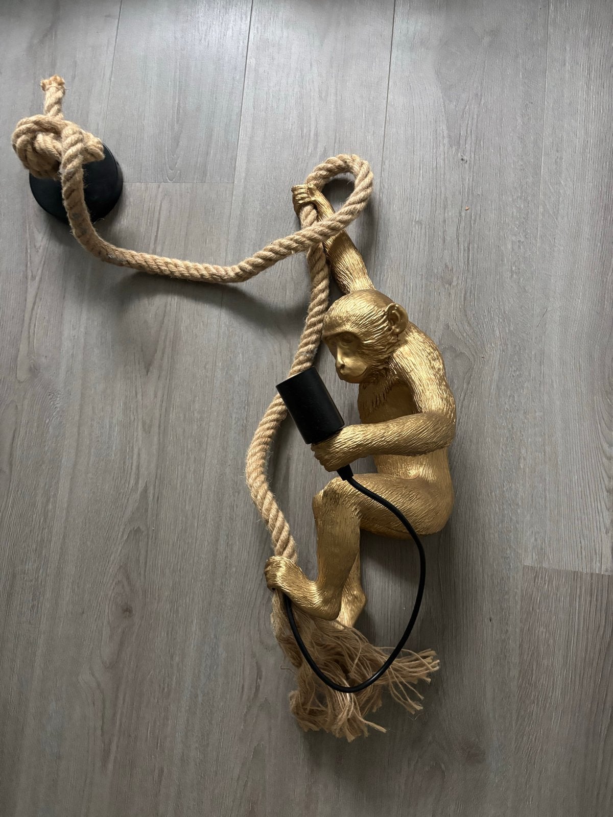 Gouden apen hanglamp - uniek design, Huis en Inrichting, Ophalen of Verzenden, Gebruikt, Metaal, E27 (groot)