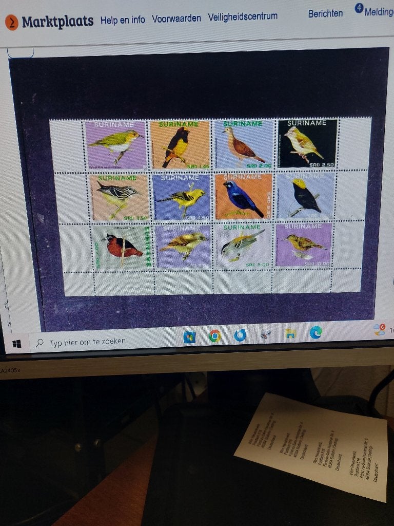 gezocht volledig vel vogels Suriname 2014, Ophalen of Verzenden, Postfris, Dier of Natuur