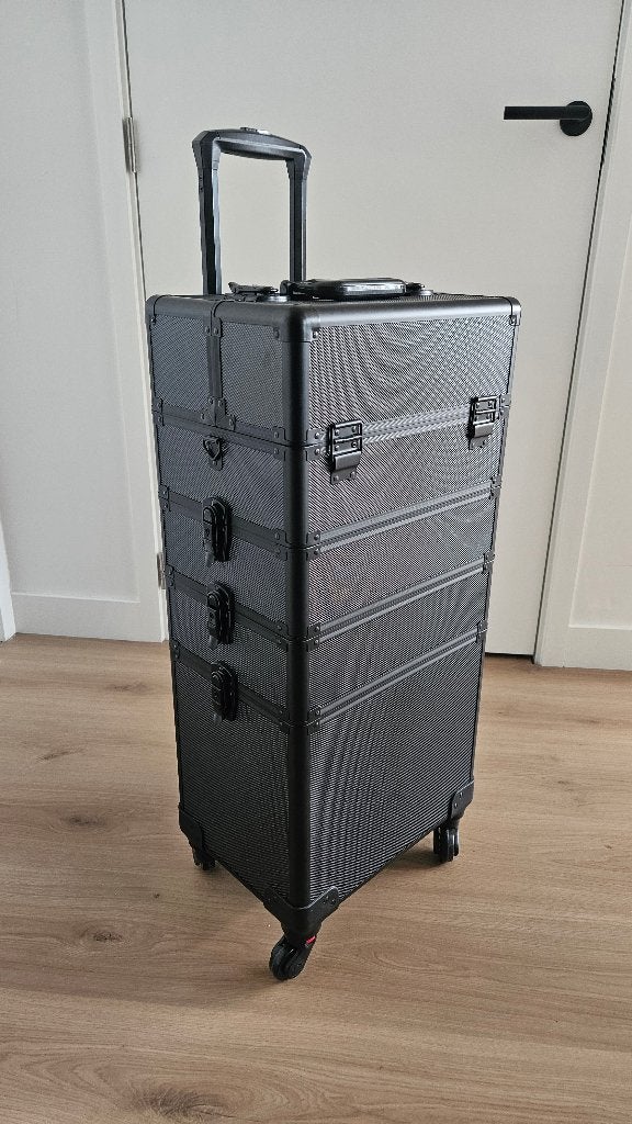 Kappers-/Visagiekoffer met 5 opberglagen, Sieraden, Tassen en Uiterlijk, Ophalen, Nieuw, Zwart, Hardcase