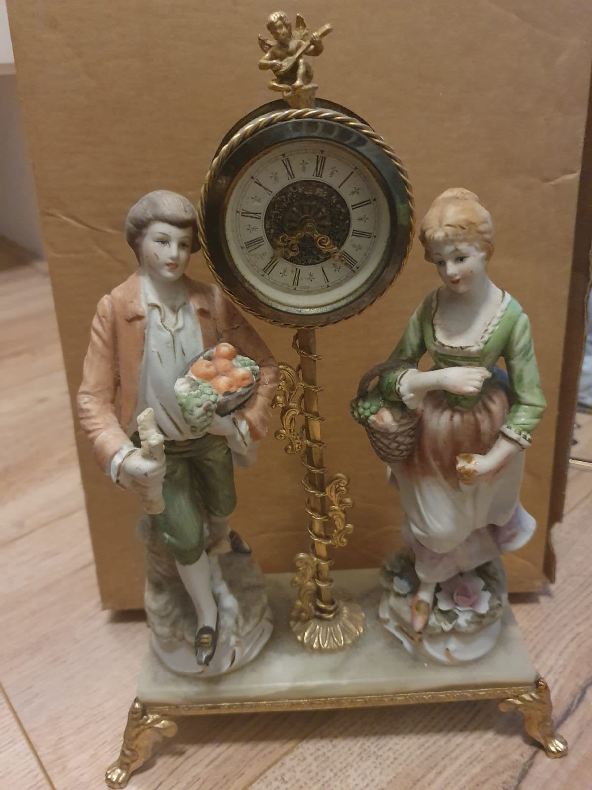 Antieke Porseleinen Klok met Beeldjes - Victoriaans, Ophalen of Verzenden