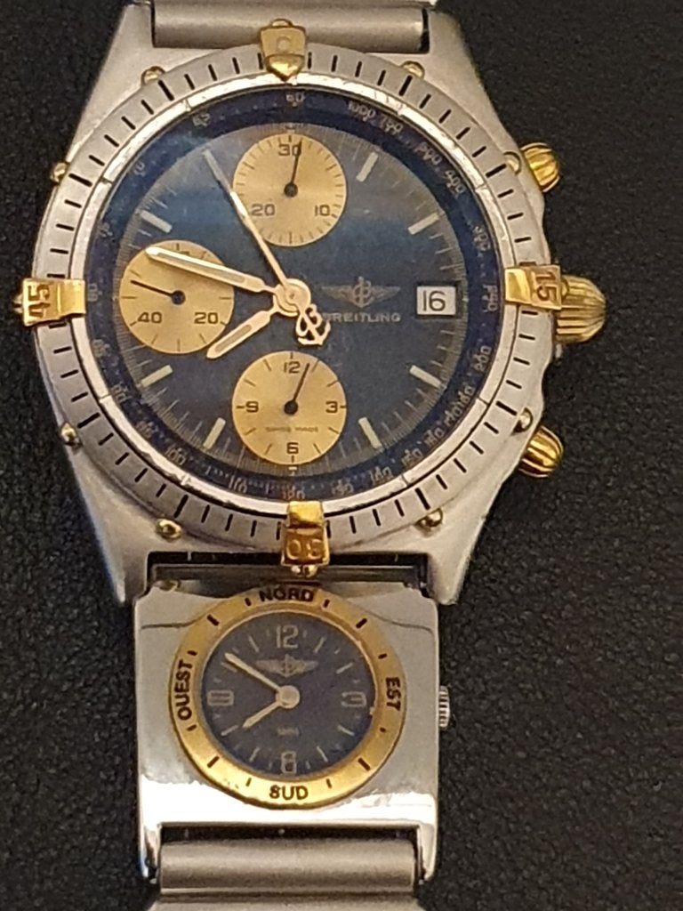 Breitling met UTC klokje jaren 90 pas service gehad zie foto, Ophalen of Verzenden, Goud
