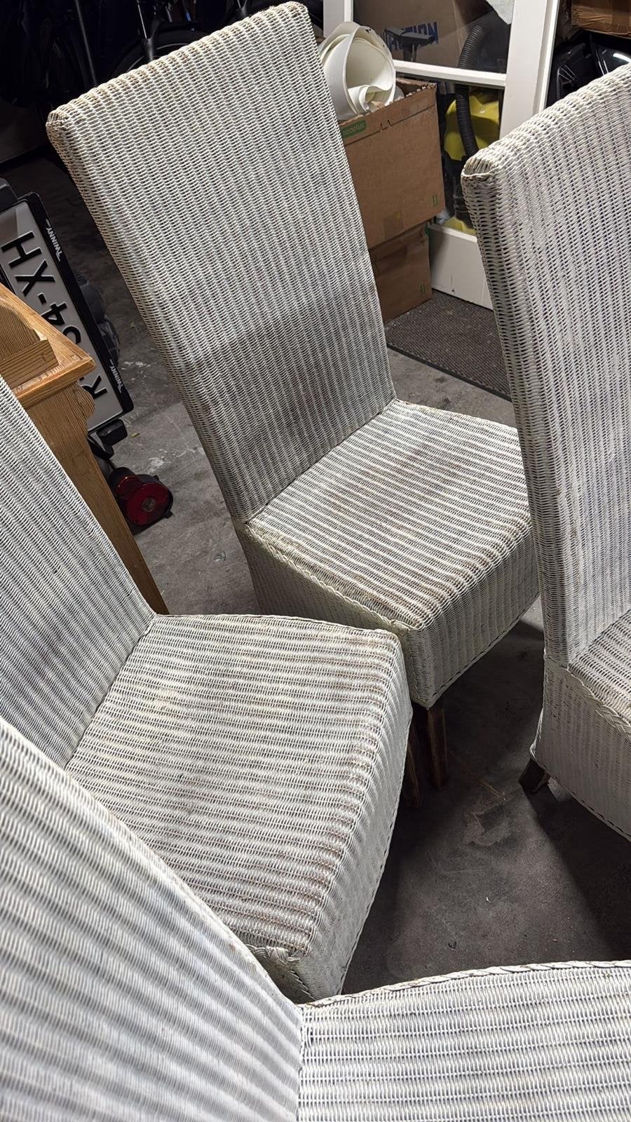 6 loom stoelen - wit/grijs, Ophalen, Gebruikt, Wit, Riet of Rotan