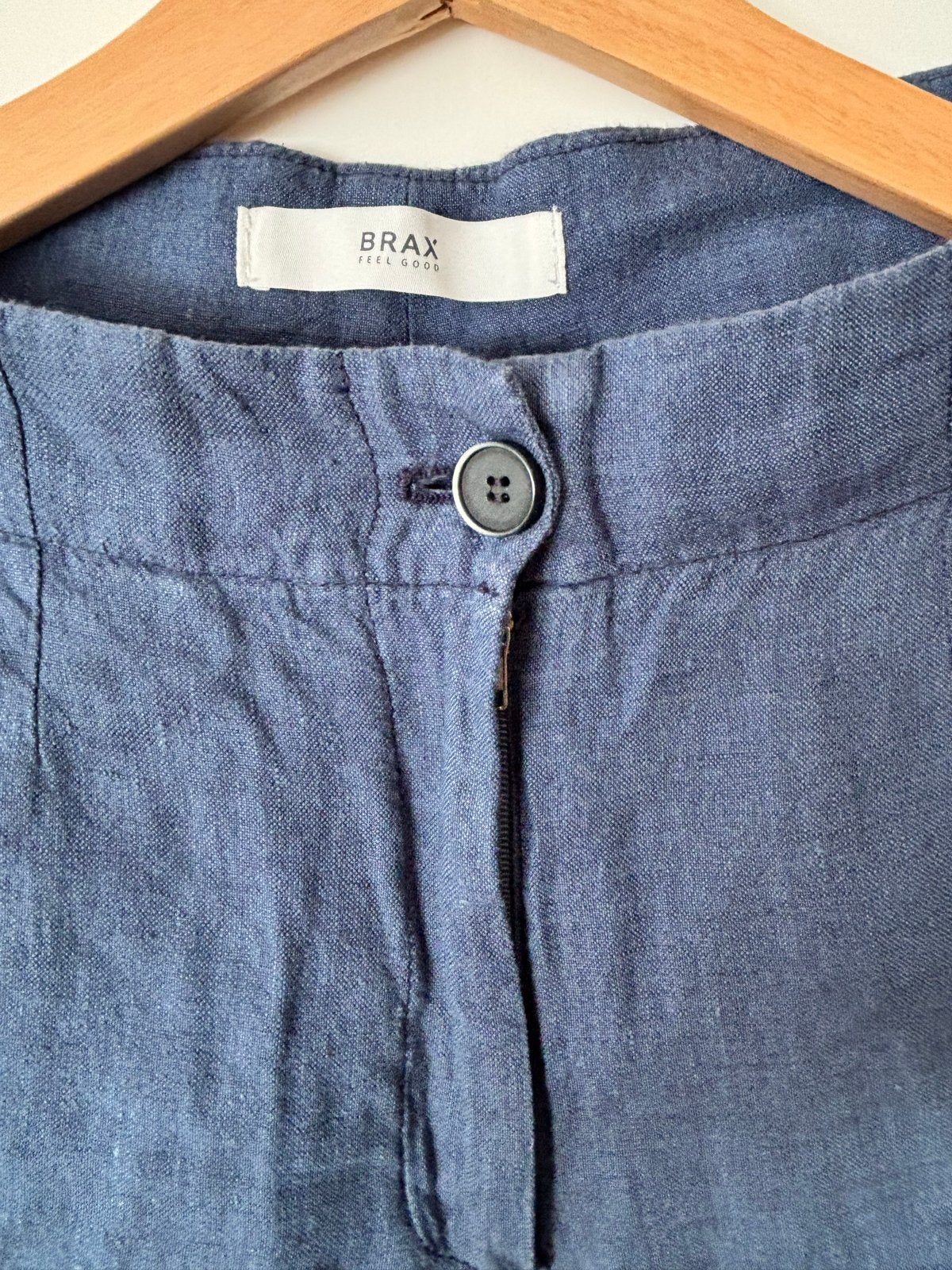 Blauwe linnen Brax broek, maat M, Kleding | Dames, Broeken en Pantalons, Maat 38/40 (M), Blauw, Ophalen of Verzenden, Zo goed als nieuw
