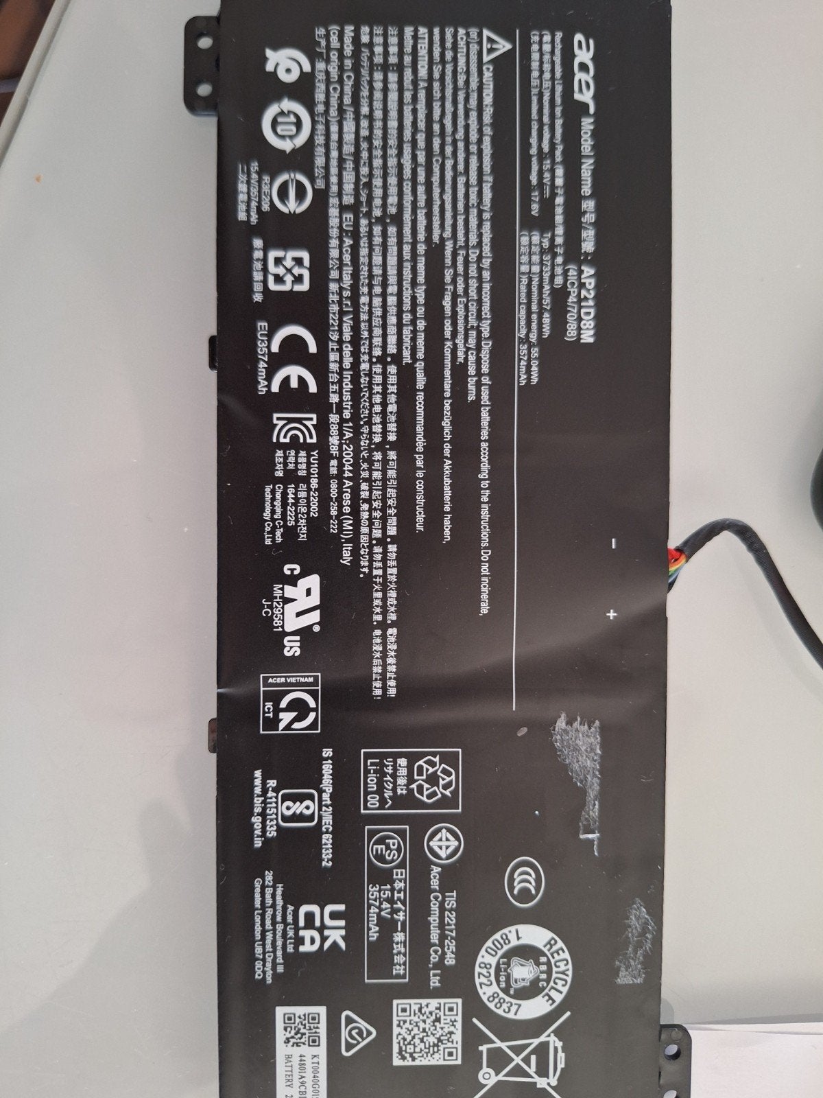 Acer AP21D8M Laptop Batterij - Nieuwstaat, Ophalen of Verzenden, Zo goed als nieuw, Universeel, Verhoogde capaciteit