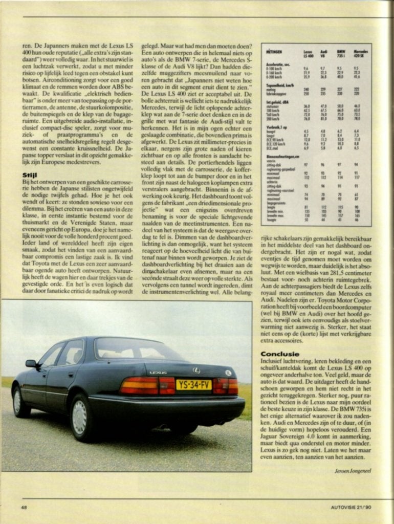 Autovisie test Lexus LS 400 Oktober 1990, Ophalen of Verzenden, Gelezen, Overige merken