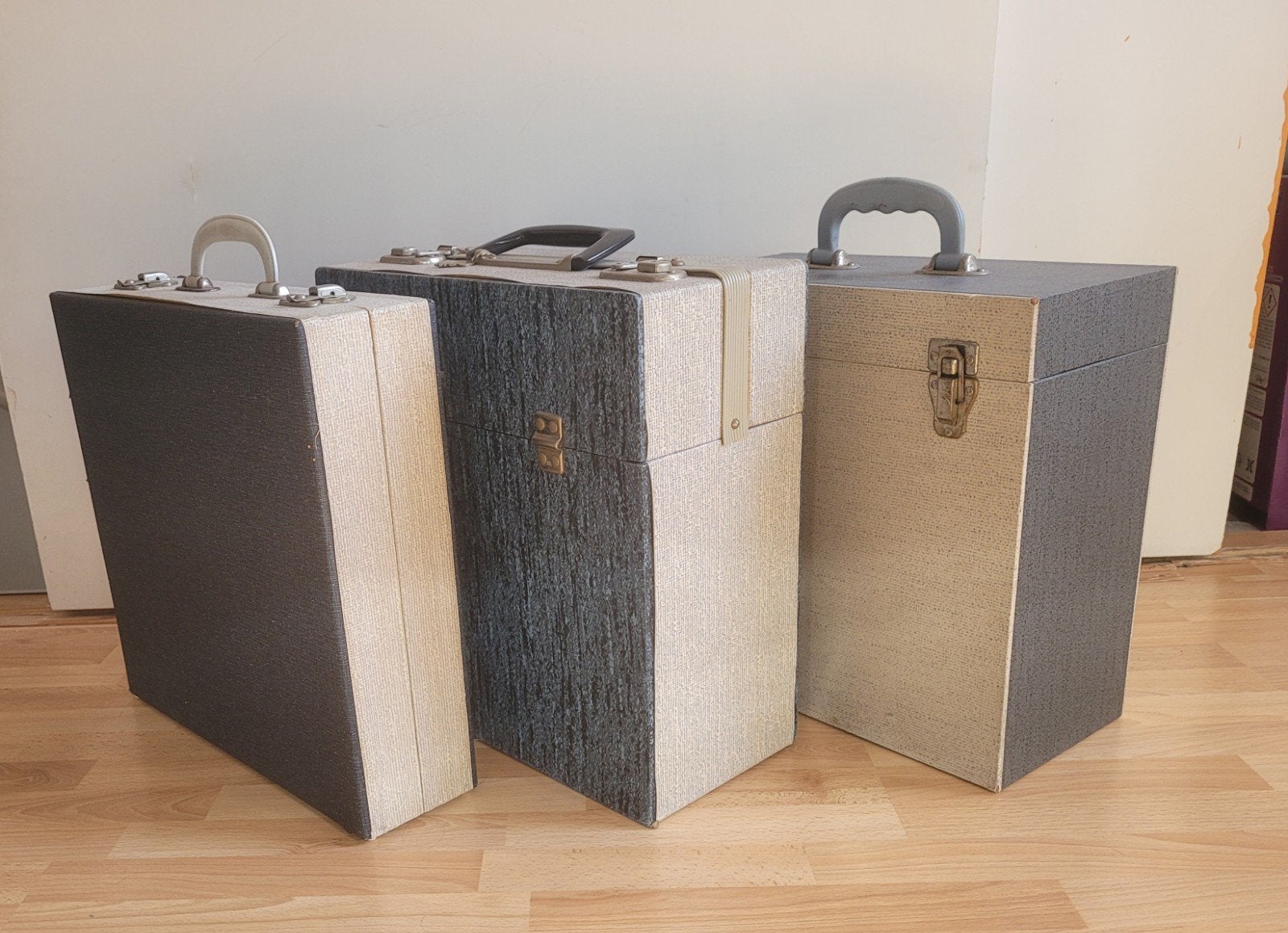Set van 3 Vintage Platenkoffers voor Vinyl, Ophalen, Gebruikt, Overige merken