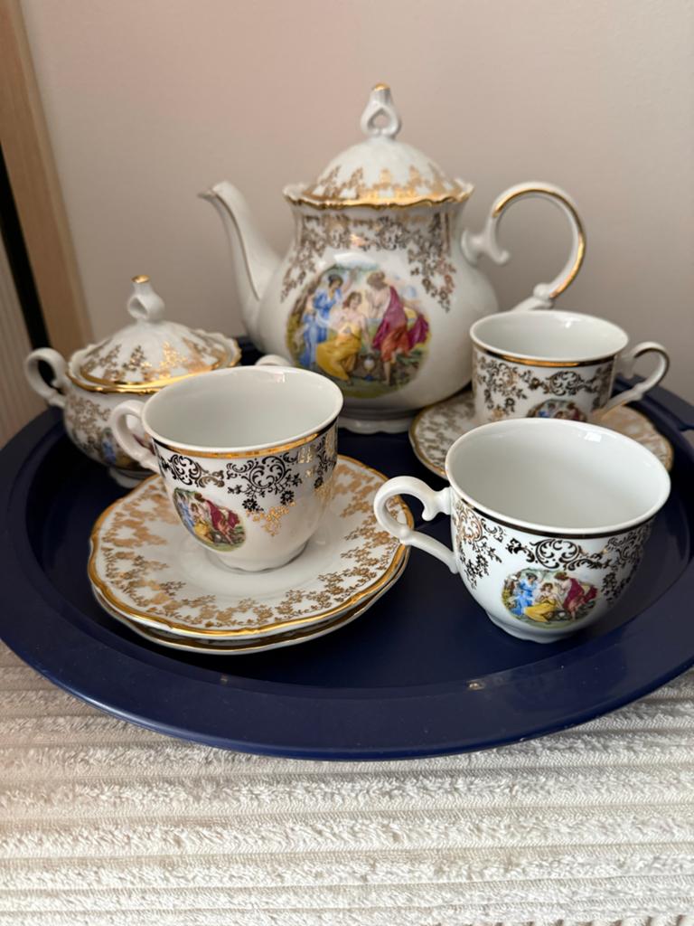 Antiek Theeservies 10-delig met Suikerpot en Theepot, Ophalen