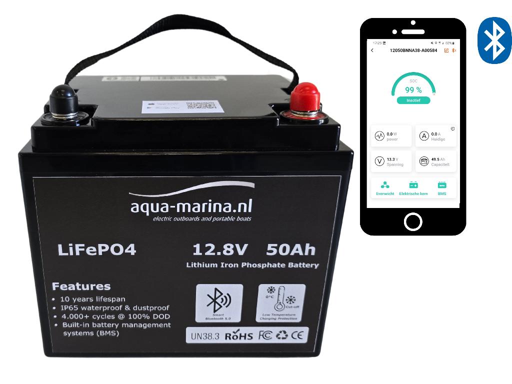 LiFePO4 Lithium Accu 12V 50Ah met Bluetooth | Lichtgewicht, Info@aqua-marina.nl, Aqua-Marina.NL, Nieuw, Ophalen of Verzenden