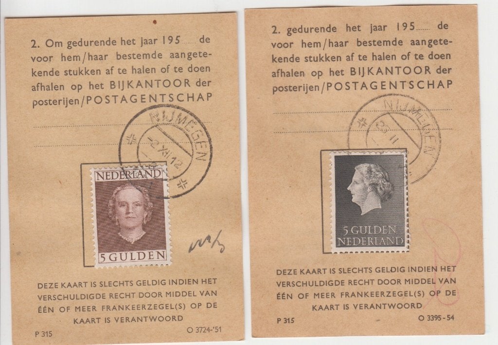 D111 2 kaartjes bewijs bevoegdheid ahalen van stukken PTT, Postzegels en Munten, Postzegels | Nederland, Ophalen of Verzenden