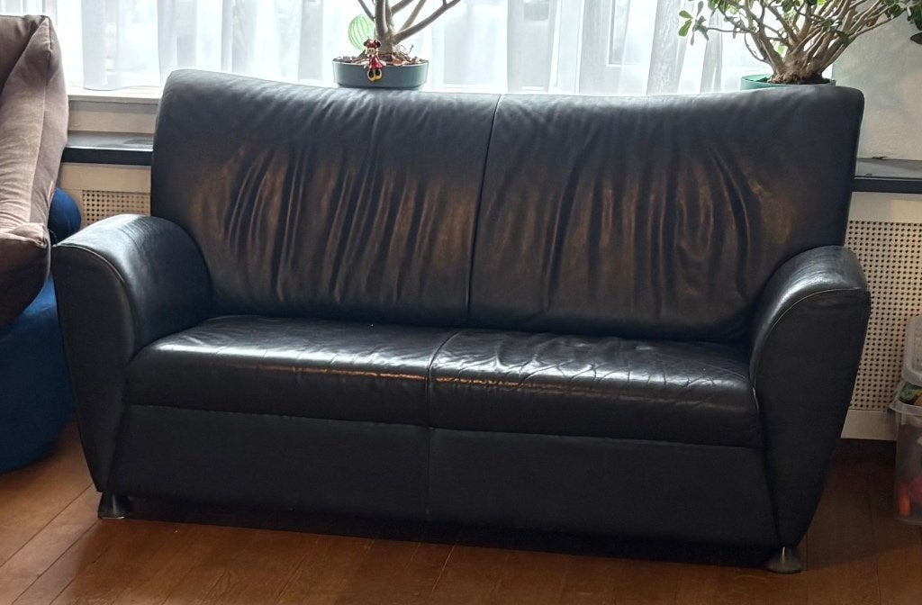 Vandaag gratis op te halen - Leren bank, Huis en Inrichting, Banken | Bankstellen, Ophalen, Gebruikt, 150 tot 200 cm, Tweepersoons