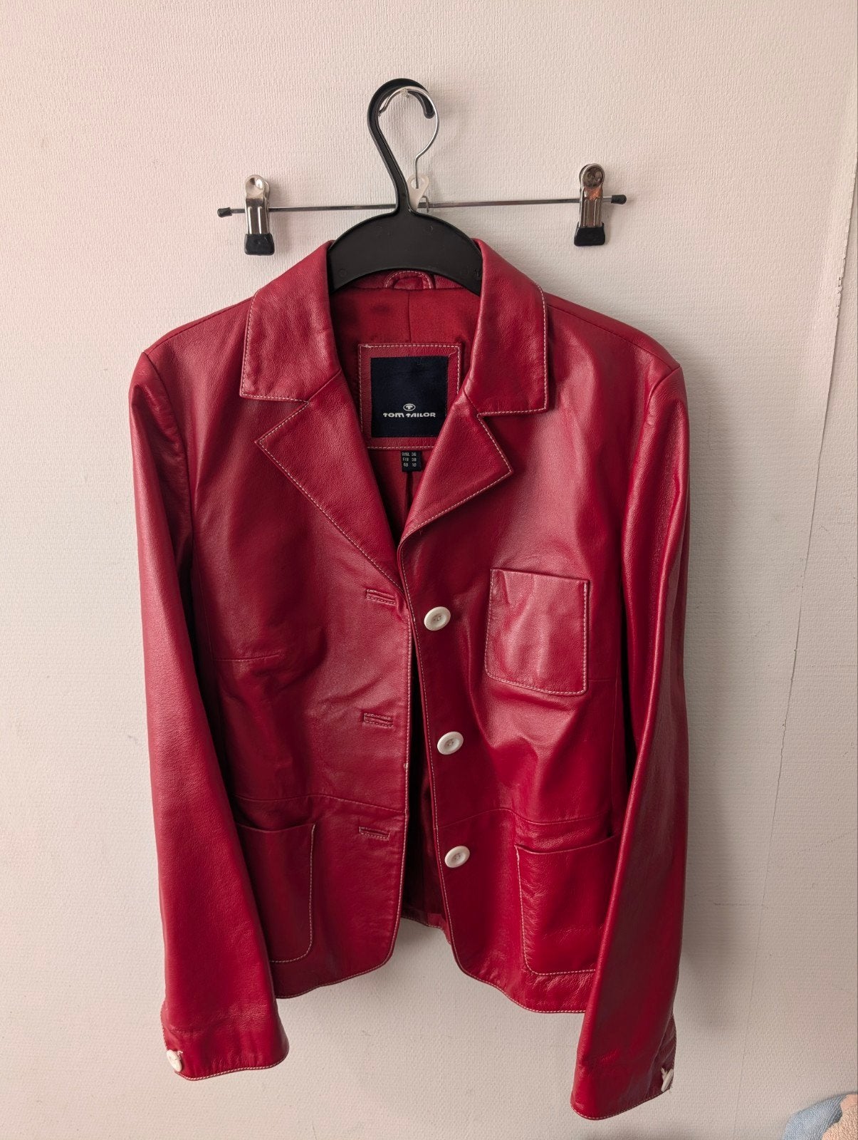 Rood Leren Colbert Tom Tailor, Zo goed als nieuw, Jasje, Maat 36 (S), Rood