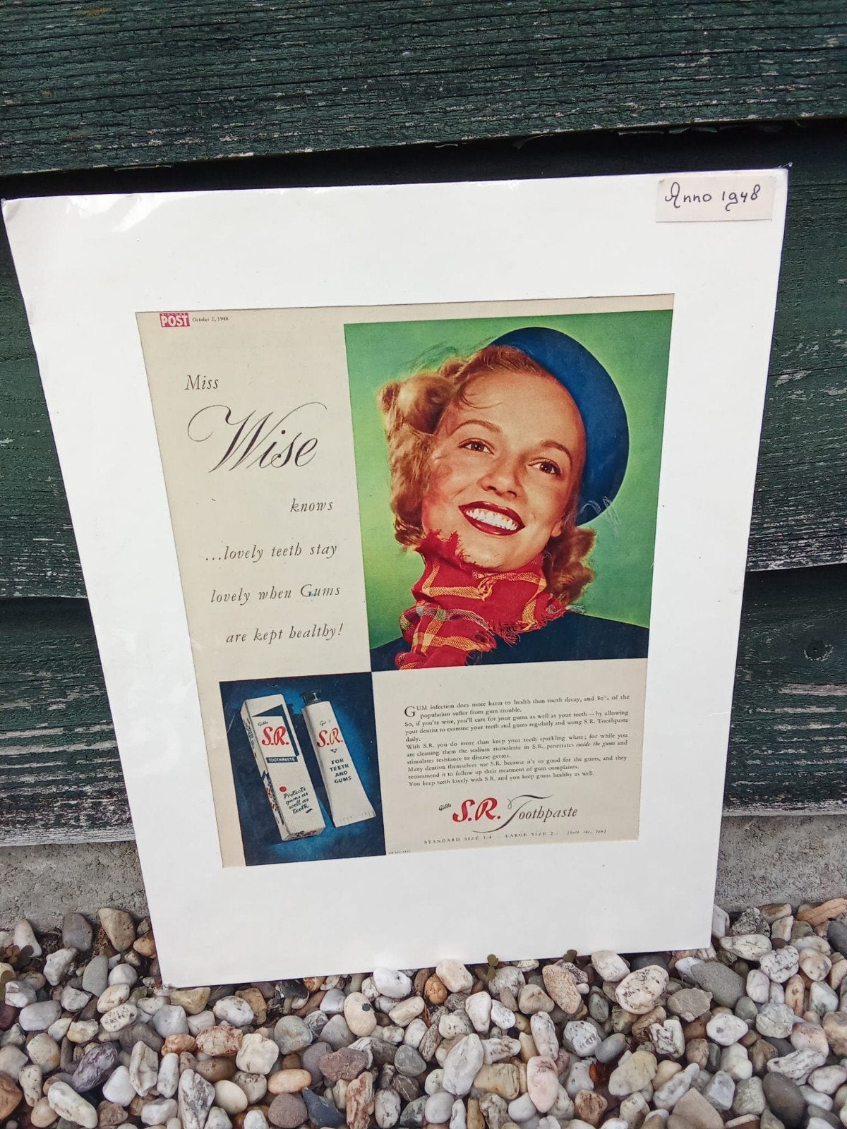 Oude reclameposter SR Tandpasta - Anno 1948, Ophalen of Verzenden, Gebruikt, Reclamebord