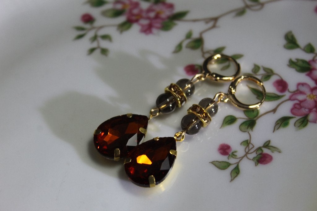 Amber Kristal Oorbellen met Rookkwarts, Sieraden, Tassen en Uiterlijk, Oorbellen, Overige materialen, Hangers, Bruin, Met edelsteen