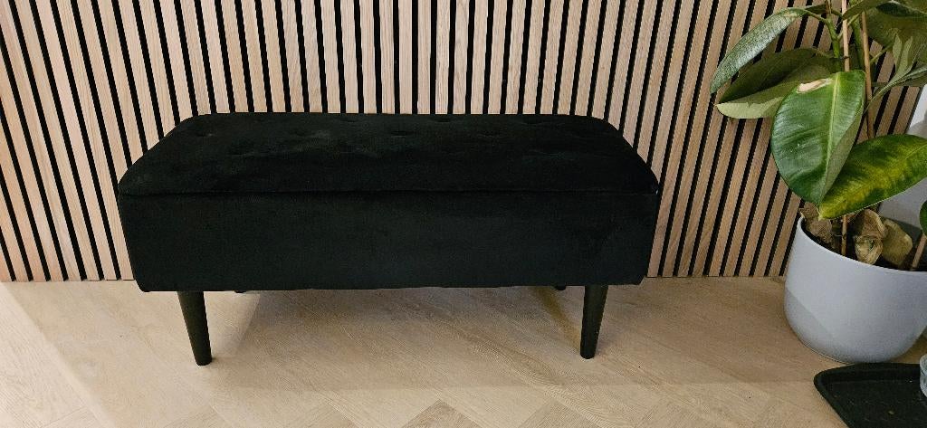 Halbankje zwart fluweel BADSTED met opbergruimte, Ophalen, 75 tot 100 cm, Zo goed als nieuw, 75 tot 100 cm