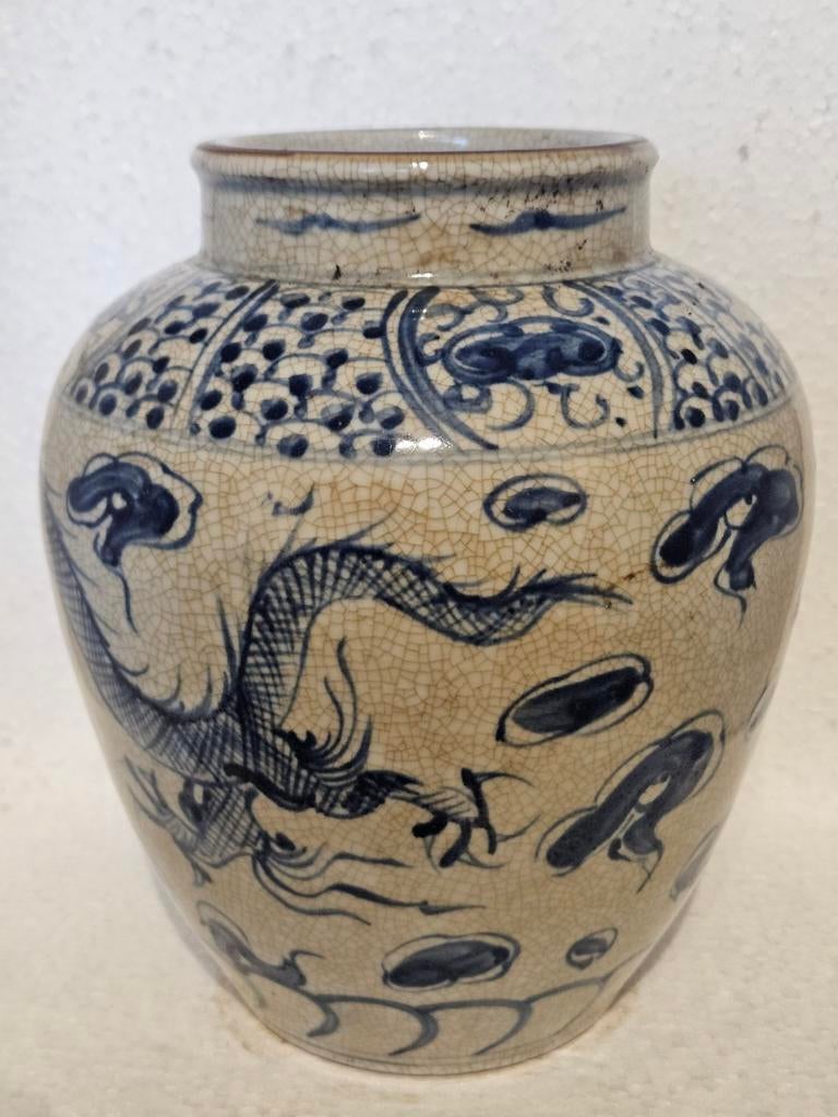 Vintage Chinese vaas Chinees keramiek draak karakters China, Antiek en Kunst, Antiek | Keramiek en Aardewerk, Ophalen of Verzenden