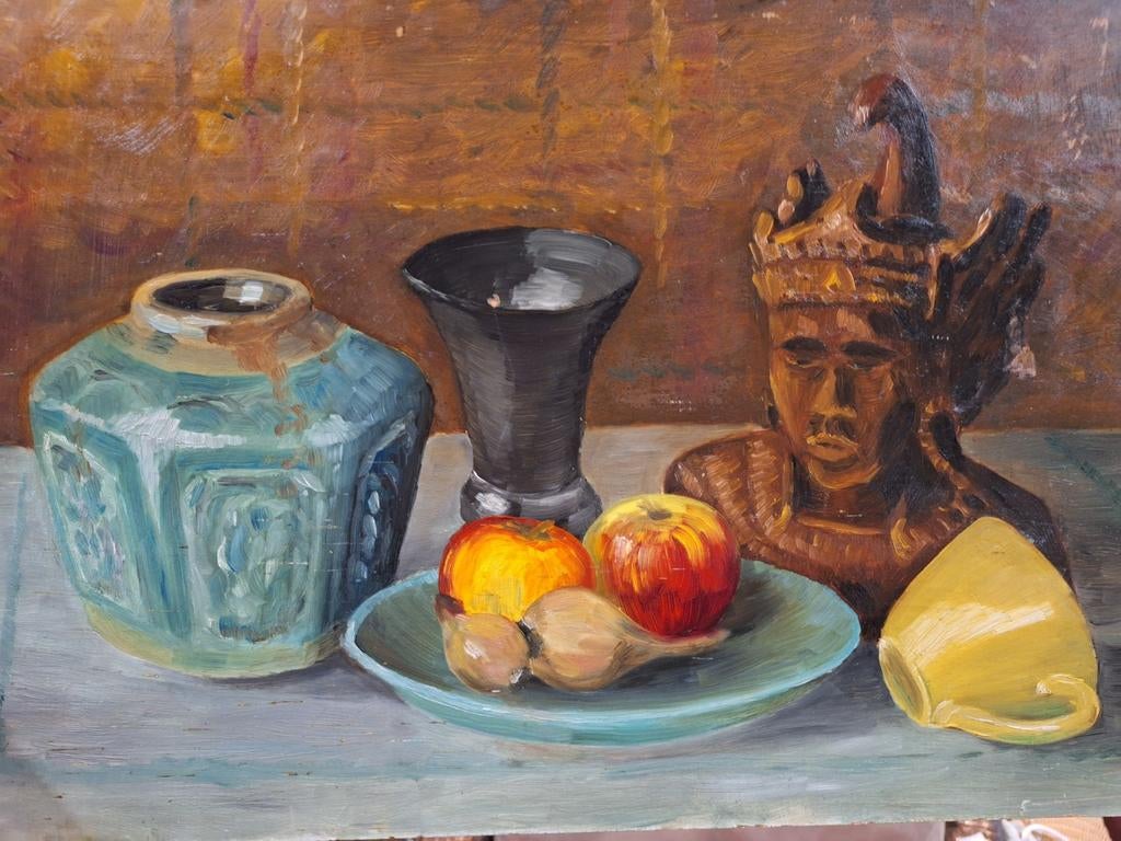 Schilderij: Gemberpot, Javaans beeld en stilleven, Antiek en Kunst, Ophalen of Verzenden
