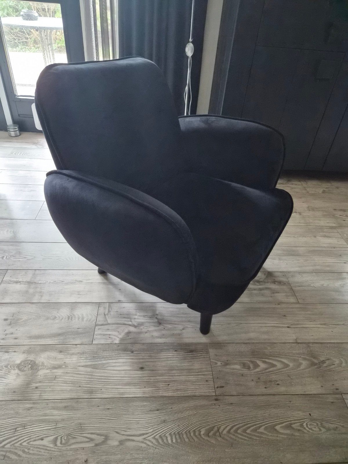 Zwarte velvet fauteuil in zeer goede staat, Ophalen, Zo goed als nieuw, Stof