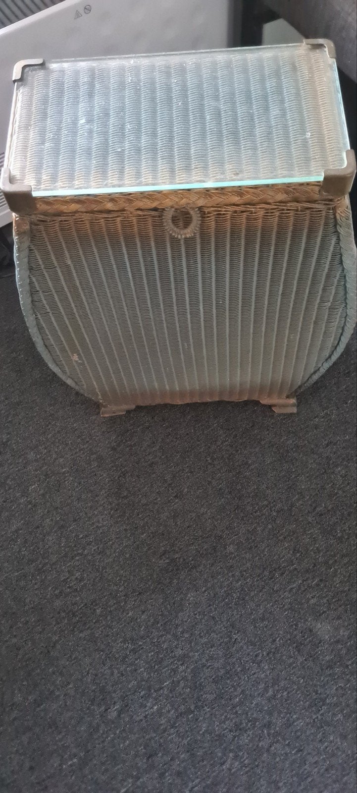Vintage rieten kistje/opbergbox met glazen deksel, Huis en Inrichting, Ophalen of Verzenden