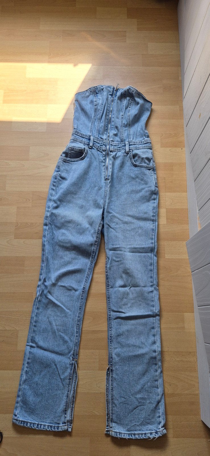 Denim jumpsuit met ritsen maat XS, Blauw, Ophalen of Verzenden, Maat 34 (XS) of kleiner, Onbekend