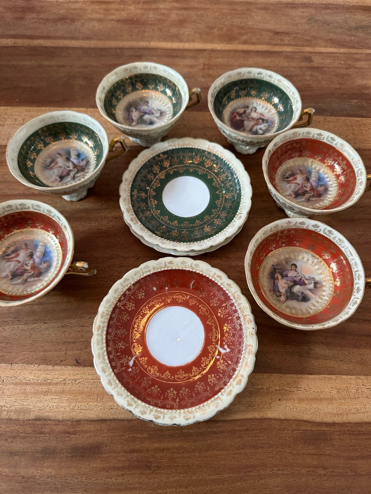 Antieke miniatuur theekopjes met schotels - 6 stuks, Antiek en Kunst, Ophalen of Verzenden