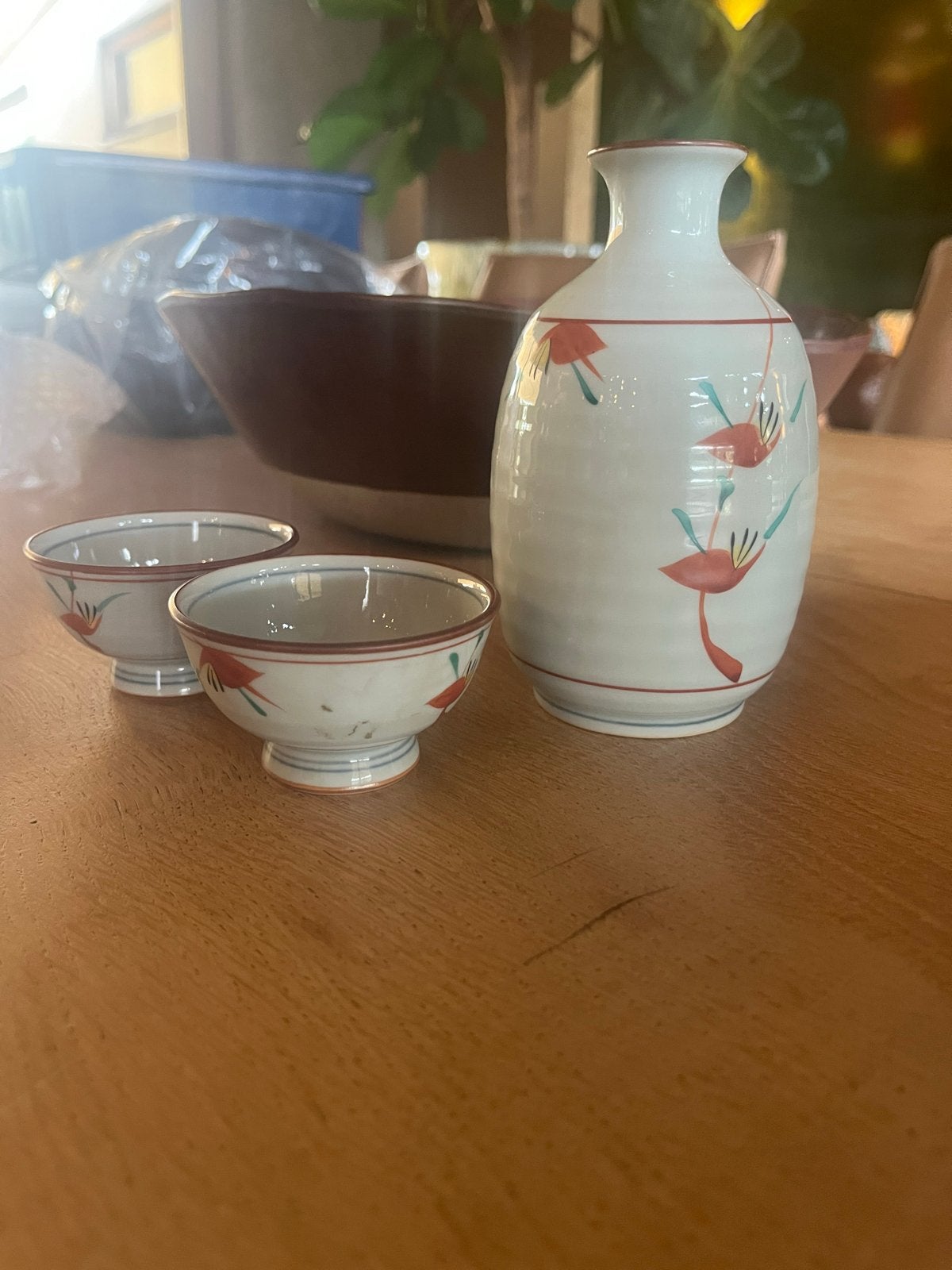 Japanse theeset met theepot en 2 kopjes - Bloemdecoratie, Aziatisch, Keramiek, Ophalen of Verzenden, Zo goed als nieuw