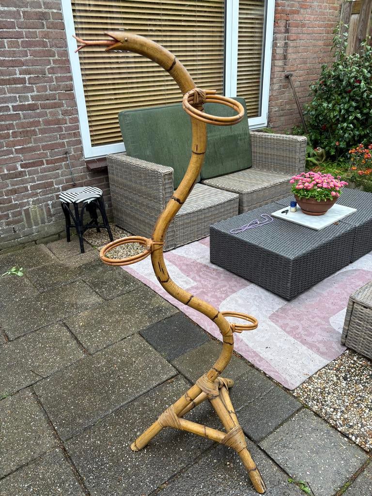 Vintage retro plantenrek slang rotan bamboe, Ophalen, Vintage, Gebruikt, Natuurlijk materiaal