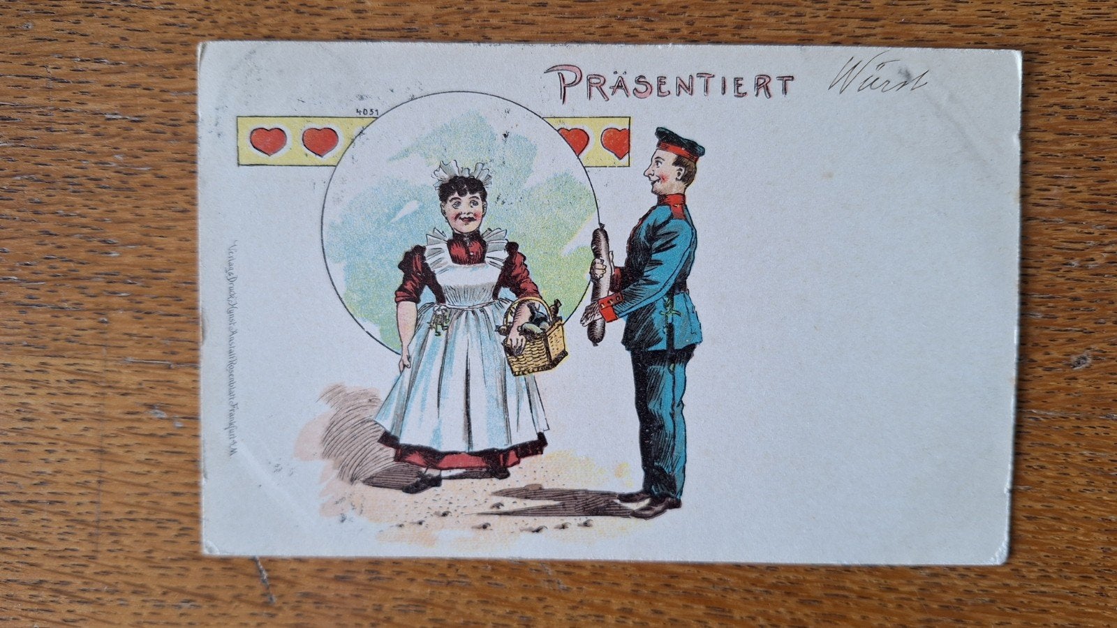 Erotisch dubbelzinnige kaart Präsentiert Wurst 1902, Verzamelen, Ophalen of Verzenden, Voor 1920, Overige thema's