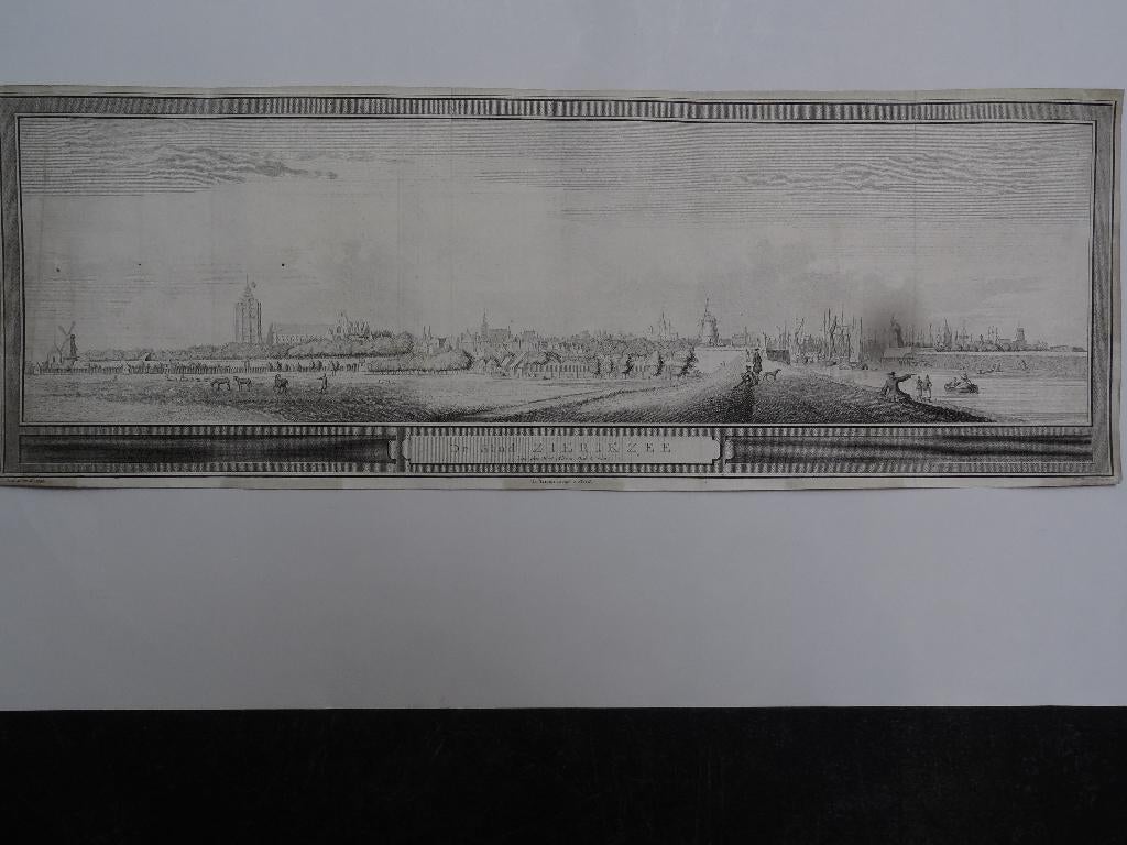 gravure De stad Zierikzee West Havendijk, JC Philips 1751, Verzenden, Stadsgezicht, Gravure, Origineel
