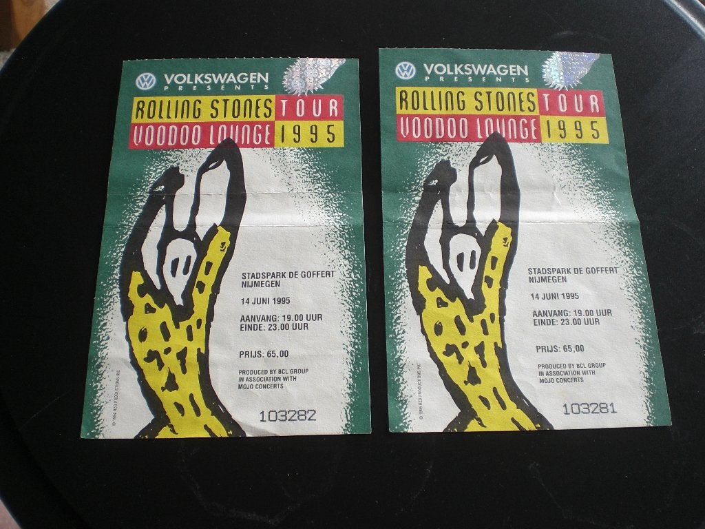 2 entreekaartjes Concert Rolling Stones 14/6/95 De Goffert, Tickets en Kaartjes, Twee personen, Juni