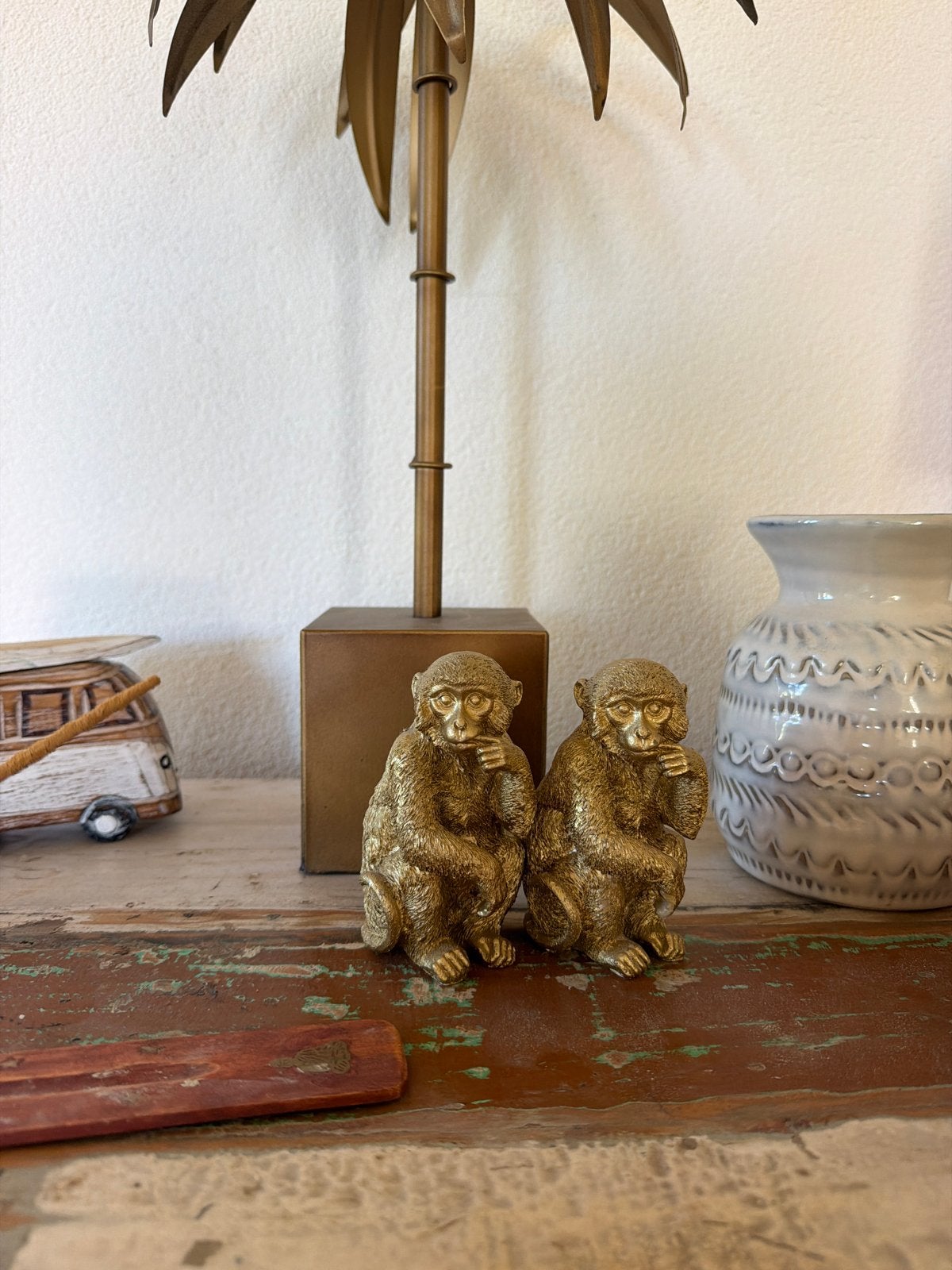 Gouden Apen Beeldjes - Set van 2 - ibiza / boho / bohemian, Huis en Inrichting, Woonaccessoires | Overige, Ophalen of Verzenden
