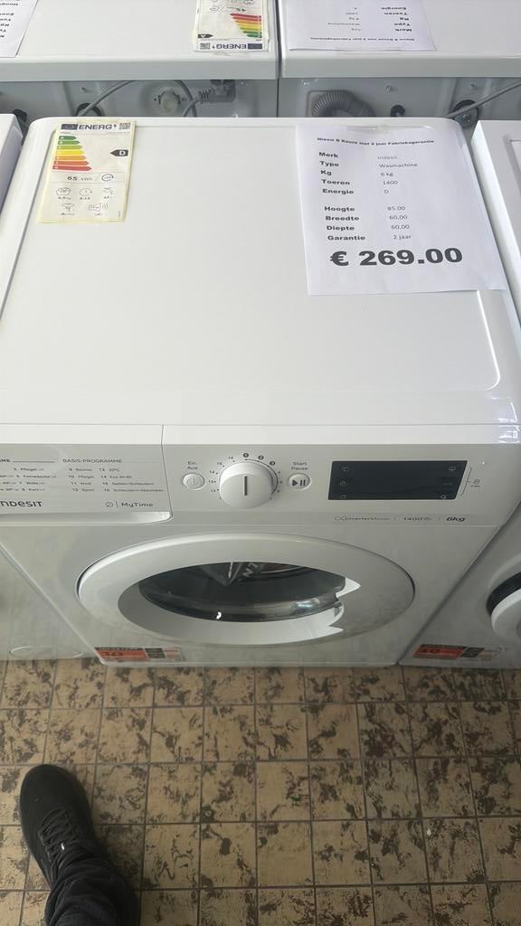 Wasmachine indesit 6 kg nieuew, Ophalen, 1200 tot 1600 toeren, Minder dan 85 cm, 4 tot 6 kg