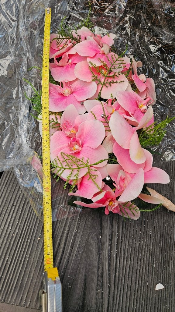 Zijden Bloemen Bruiloft Boeket met Handvat, Binnen, Roze, Kunstbloem, Zijde