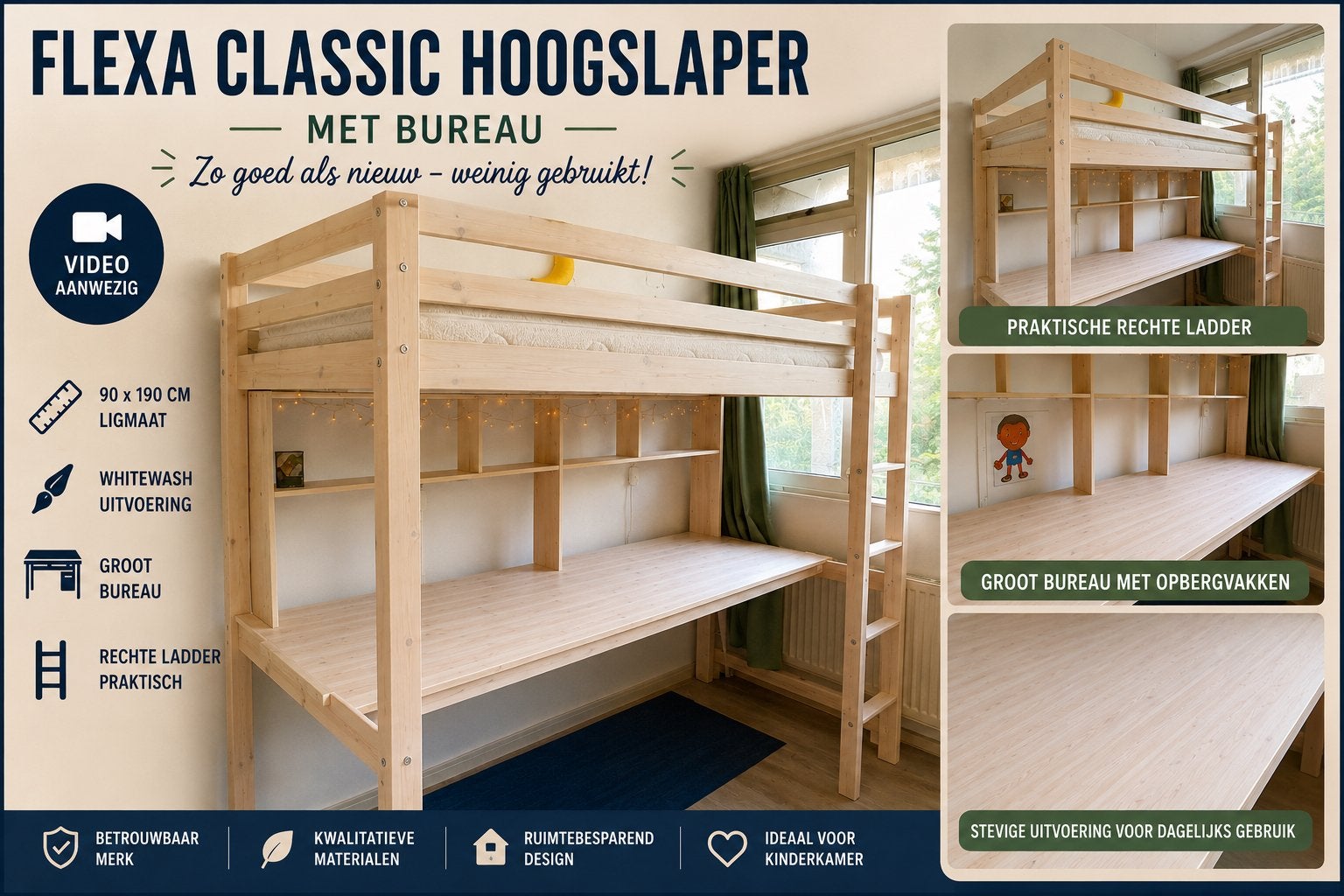 Flexa Classic hoogslaper + bureau  - z.g.a.n., Ophalen, Zo goed als nieuw, Hoogslaper