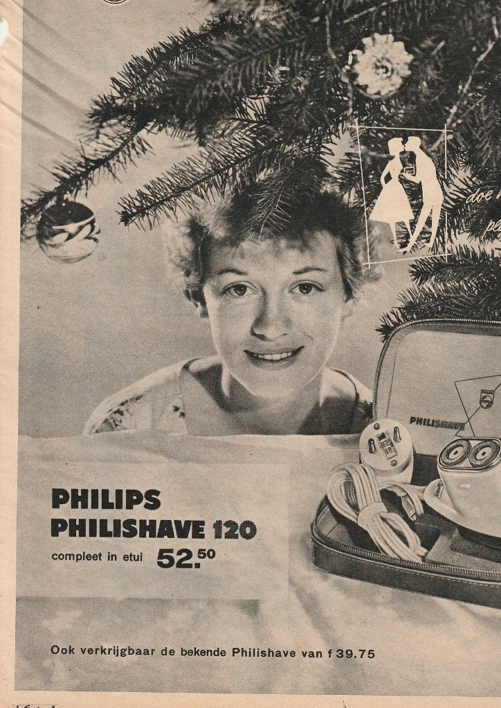 Retro reclame 1958 Philips philishave bij de Kerstboom, Verzenden, Overige typen
