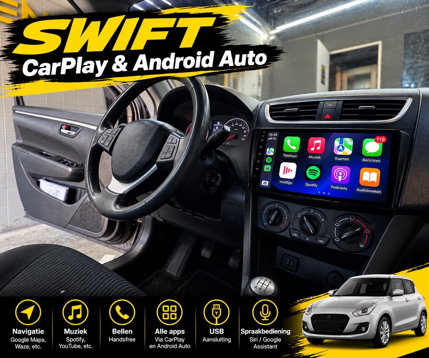 Suzuki Swift CarPlay & Android Auto | Navigatie | Bluetooth, Auto diversen, Ophalen of Verzenden, Nieuw