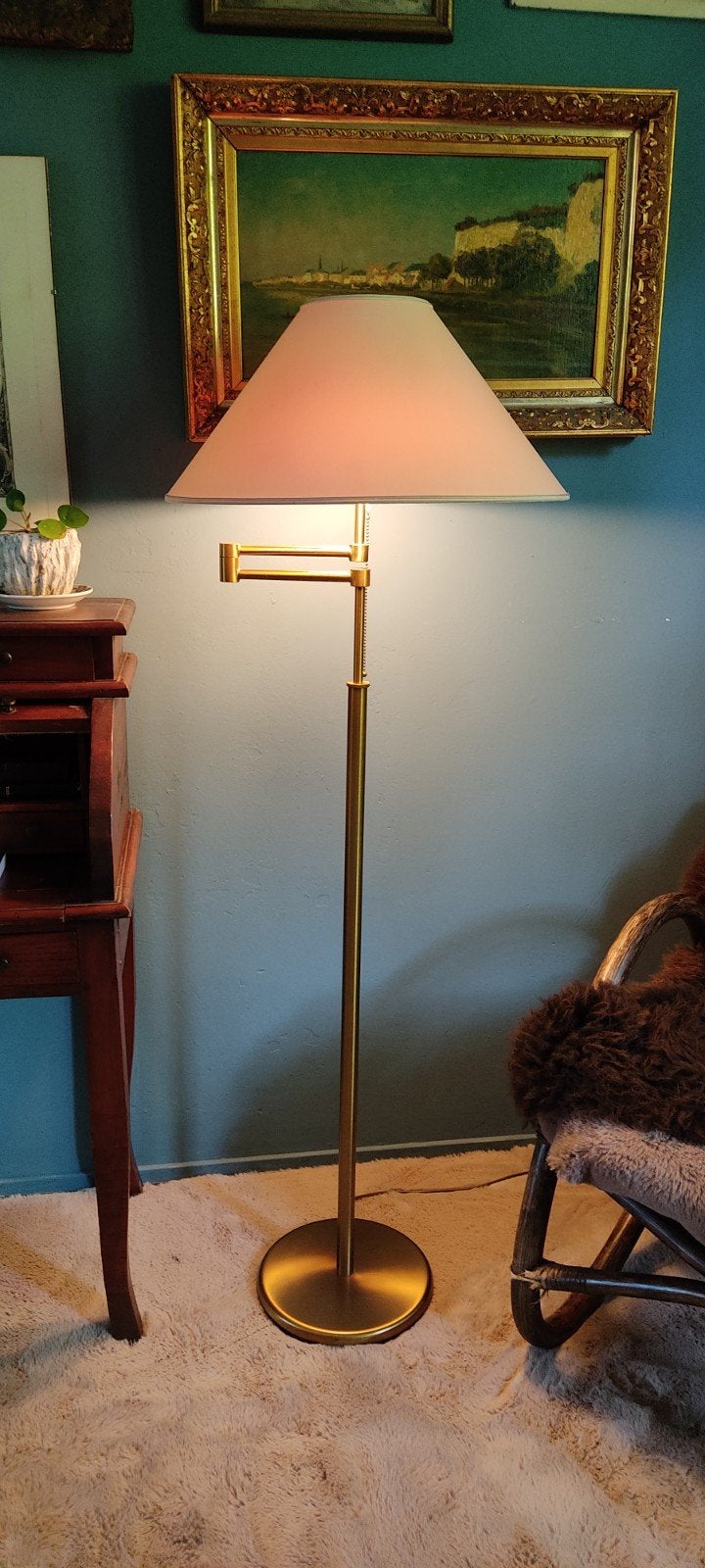 Holtkötter 70's messing vloerlamp, Ophalen, Gebruikt, Vintage, Jaren '70, Metaal