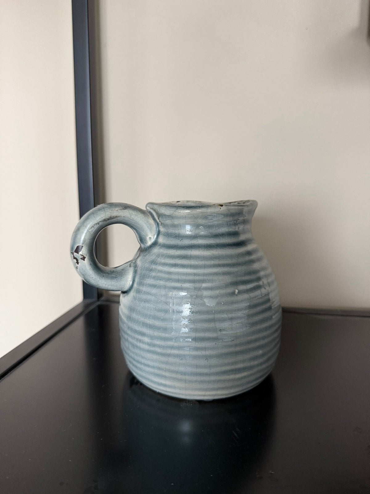 Keramische Kan - Grijsblauw met Craquelé, Huis en Inrichting, Ophalen, Zo goed als nieuw, Blauw, Glas